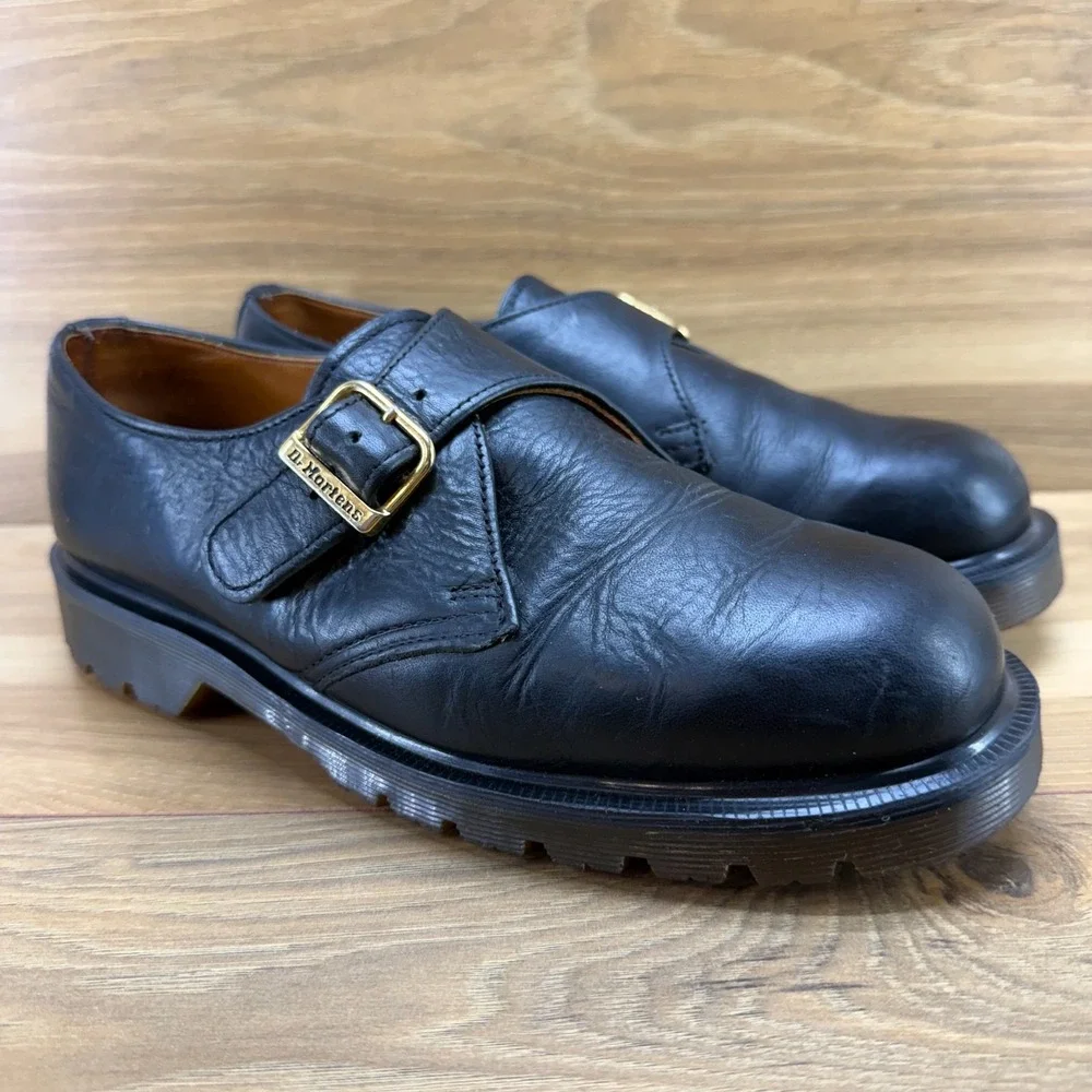 Dr Martens Vintage Y2K Monk Strap Oxfords Womens 8 UK 6 Black Lug Chunky ENGLAND